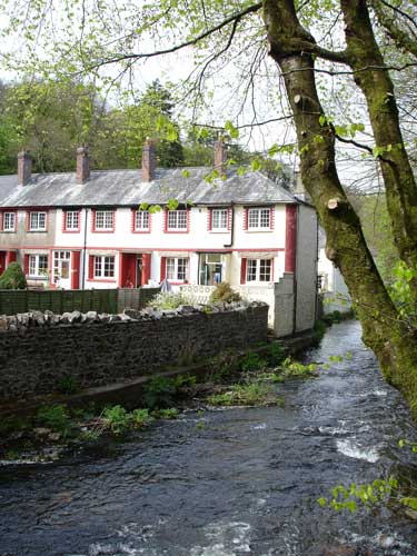 cottages along the River Okement near Okehampton Castle
